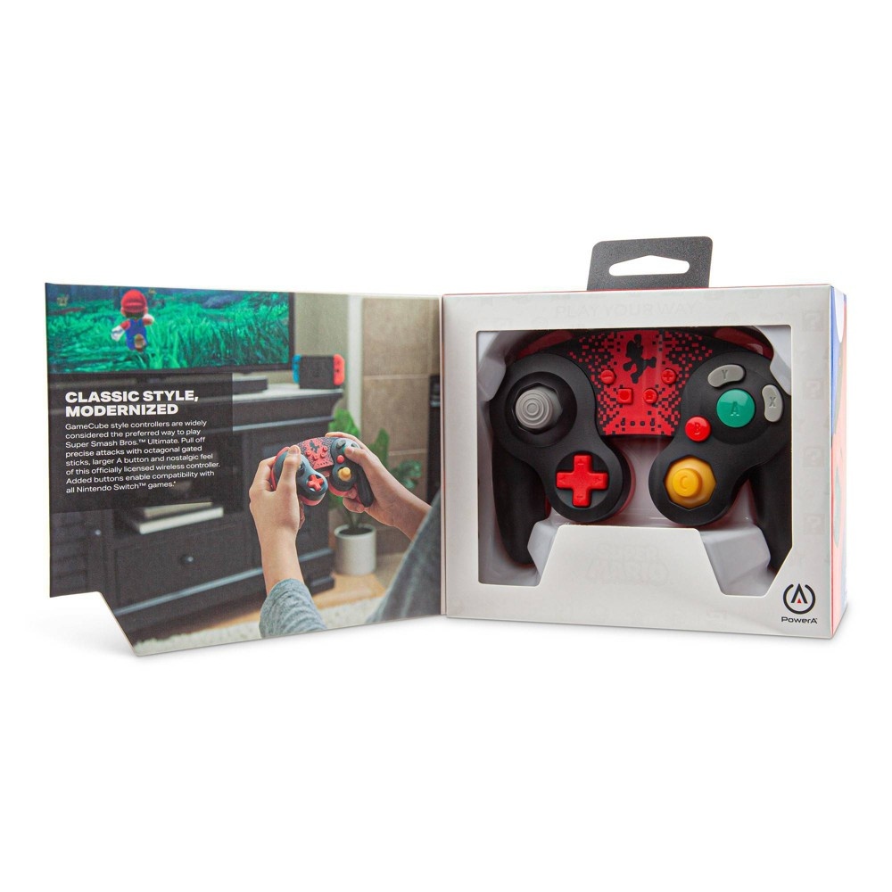 slide 10 of 11, PowerA Wireless GameCube Style Controller for Nintendo Switch - Mario - Black/Red, 1 ct