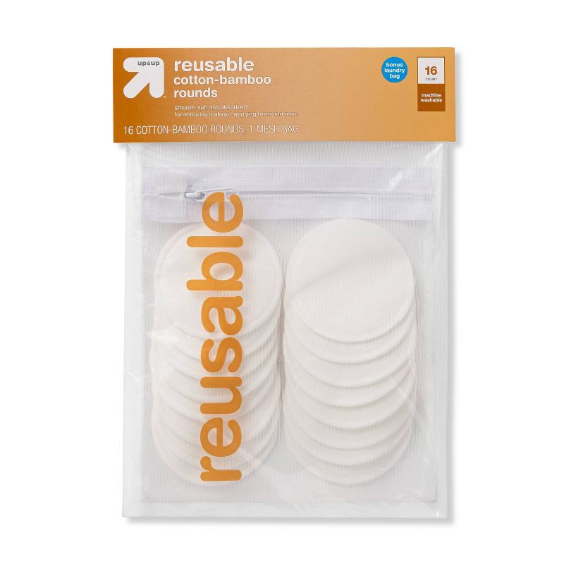 slide 1 of 4, Reusable Make Up Removing Cotton Rounds with Washable Bag - White - 16ct - up & up™, 16 ct