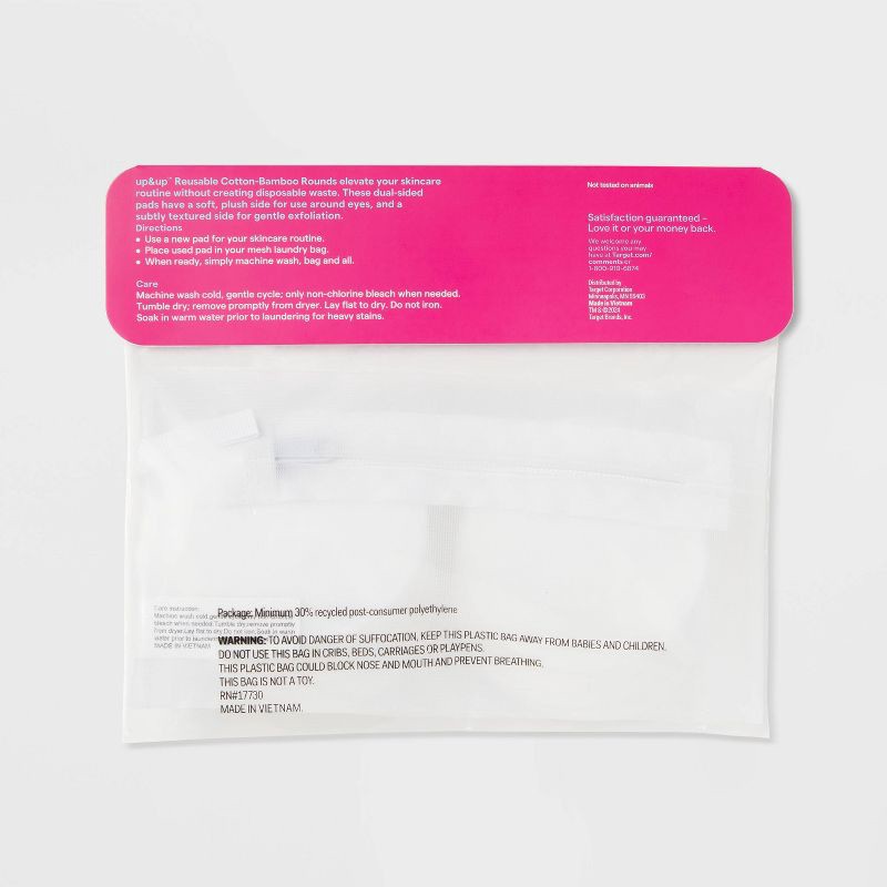 slide 3 of 4, Reusable Make Up Removing Cotton Rounds with Washable Bag - White - 16ct - up & up™, 16 ct