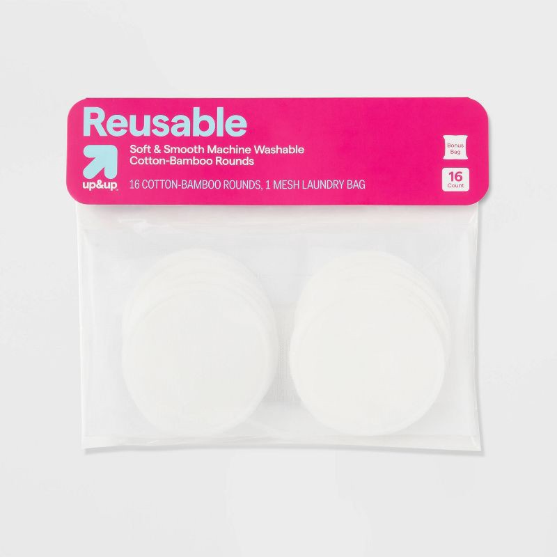 slide 1 of 4, Reusable Make Up Removing Cotton Rounds with Washable Bag - White - 16ct - up&up™, 16 ct