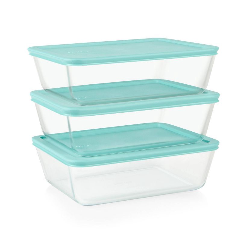 slide 1 of 1, Pyrex Simply Store 6pc Glass Rectangular Food Storage Container (3 dishes, 3 lids) Set, 6 ct