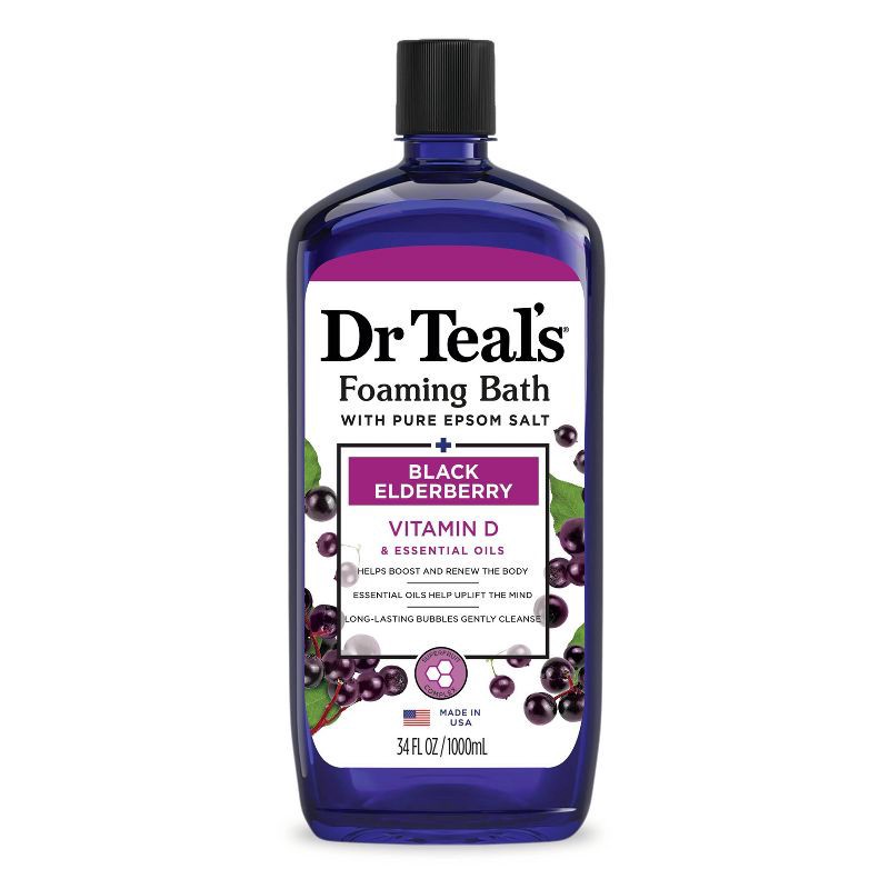 slide 1 of 5, Dr Teal's Boost & Renew Foaming Bubble Bath Elderberry Citrus, Patchouli and Peppermint - 34 fl oz, 34 fl oz