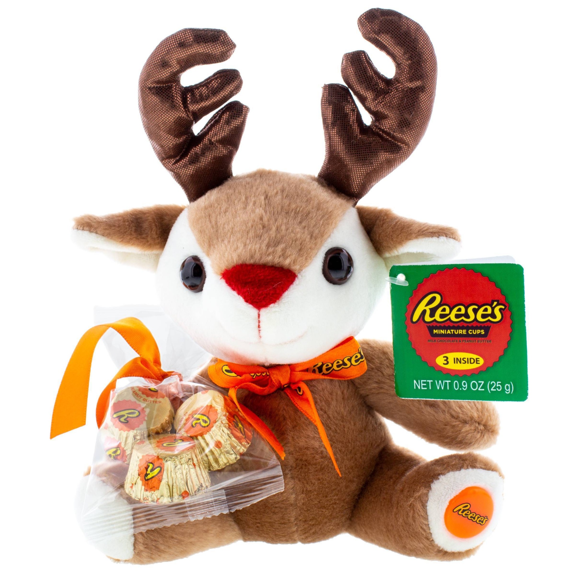 slide 1 of 3, Distributed by Target Reese's Holiday Reindeer Plush with Reese's Cups, 0.9 oz