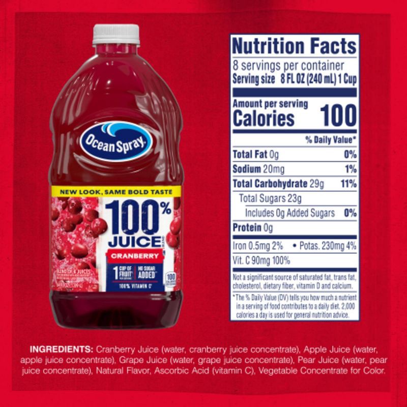 slide 2 of 10, Ocean Spray 100% Juice Cranberry Blend – 64 fl oz Bottle, 64 fl oz