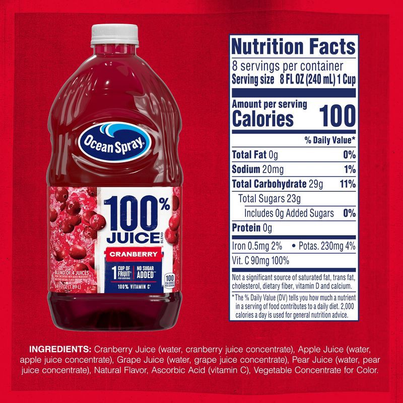 slide 3 of 10, Ocean Spray 100% Juice Cranberry Blend – 64 fl oz Bottle, 64 fl oz