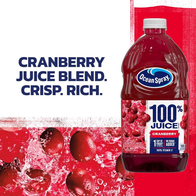 slide 4 of 10, Ocean Spray 100% Juice Cranberry Blend – 64 fl oz Bottle, 64 fl oz