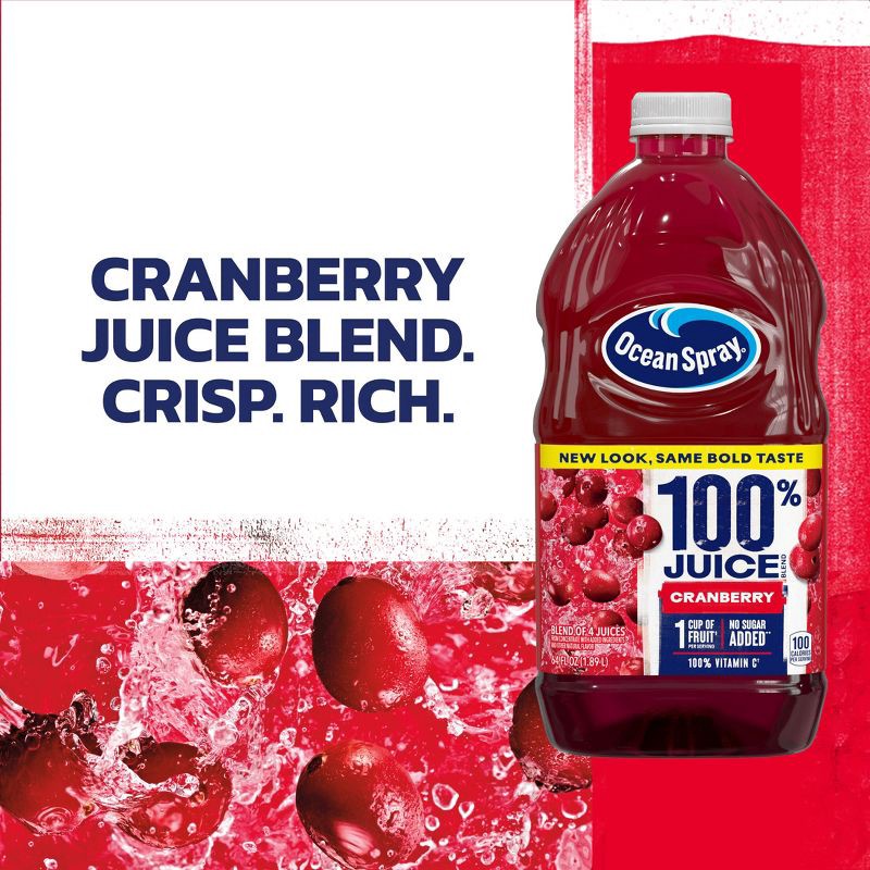 slide 4 of 10, Ocean Spray 100% Juice Cranberry Blend – 64 fl oz Bottle, 64 fl oz