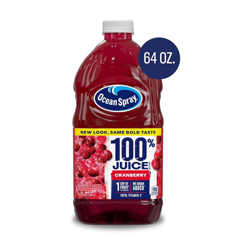 slide 1 of 10, Ocean Spray 100% Juice Cranberry Blend – 64 fl oz Bottle, 64 fl oz