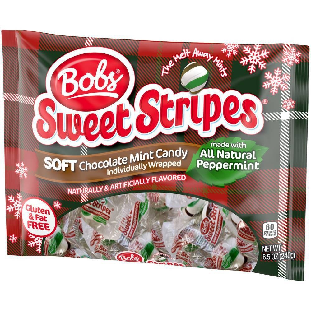 slide 3 of 4, Bobs Holiday Sweet Stripes Chocolate Mint Puffs, 8.5 oz