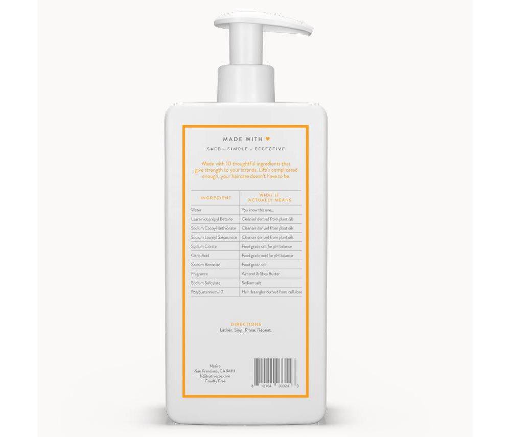 Native Vegan Strengthening Shampoo with Almond & Shea Butter, Clean