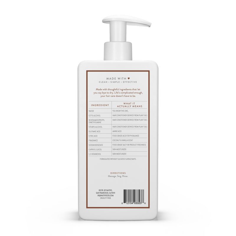 slide 3 of 8, Native Coconut & Vanilla Moisturizing Vegan Conditioner, Clean, Sulfate, Paraben and Silicone Free - 16.5 fl oz, 16.5 fl oz