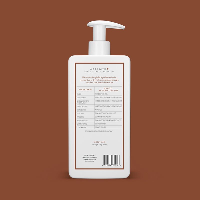 slide 9 of 10, Native Coconut & Vanilla Moisturizing Vegan Conditioner, Clean, Sulfate, Paraben and Silicone Free - 16.5 fl oz, 16.5 fl oz