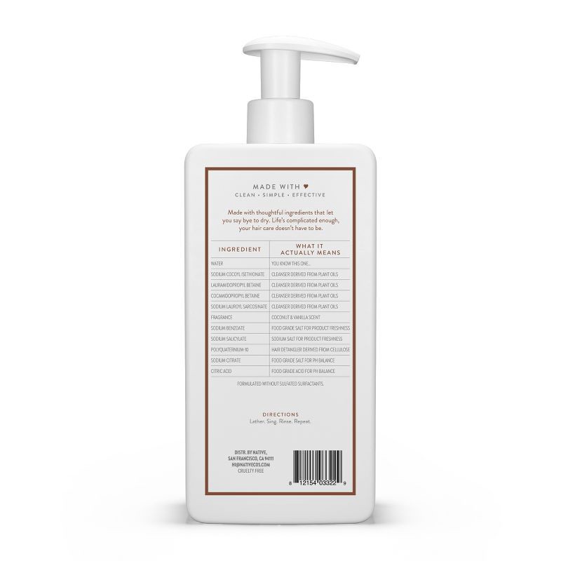 slide 3 of 7, Native Coconut & Vanilla Moisturizing Vegan Shampoo Sulfate, Paraben and Silicone Free - 16.5 fl oz, 16.5 fl oz