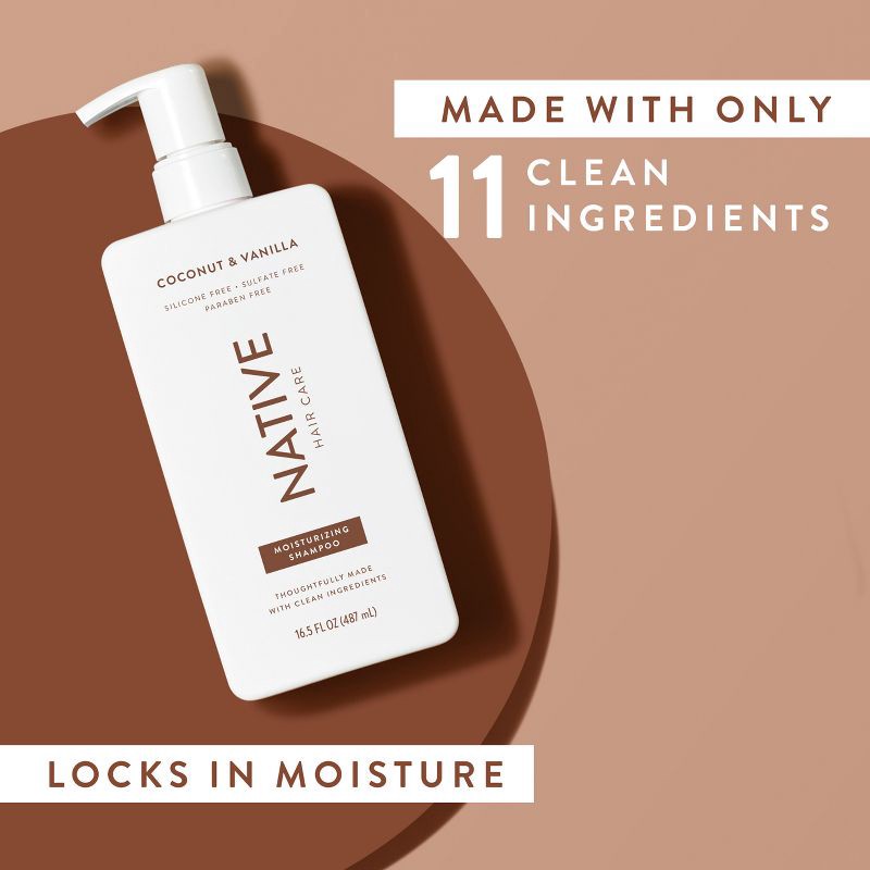 slide 7 of 11, Native Coconut & Vanilla Moisturizing Vegan Shampoo Sulfate, Paraben and Silicone Free - 16.5 fl oz, 16.5 fl oz