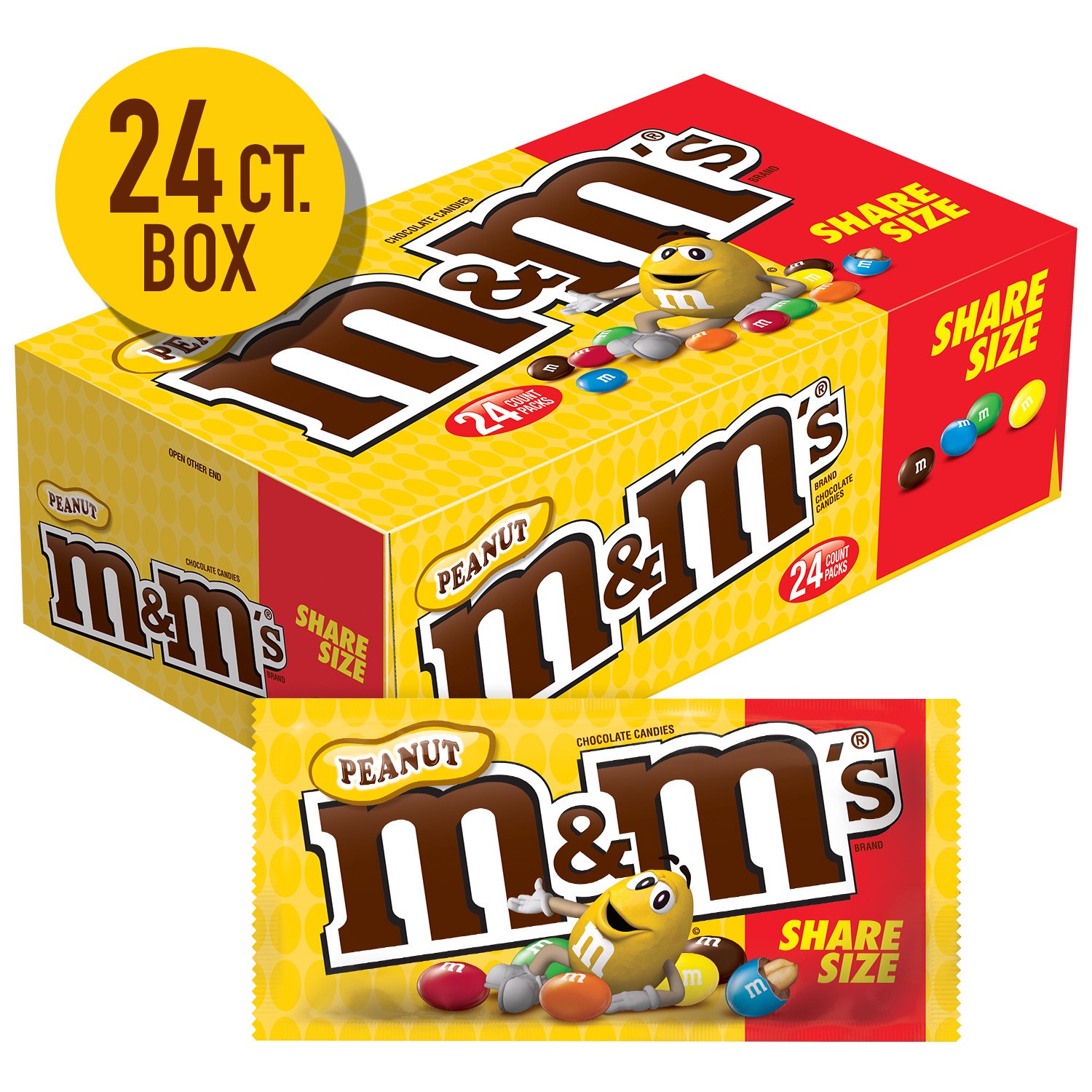 slide 2 of 5, M&M's Peanut Milk Chocolate Bulk Candy, Share Size (3.27 oz., 24 ct.), 78.48 oz