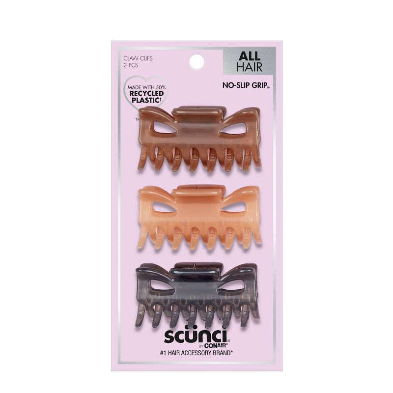 slide 1 of 5, scunci scünci No-Slip Grip Recycled Claw Clips - Neutral - All Hair - 3pk, 3 ct