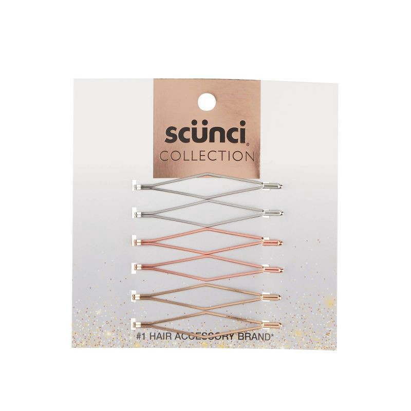 slide 1 of 10, scunci Collection Diamond Bobby Pins - Shiny Metals - 6pk, 6 ct