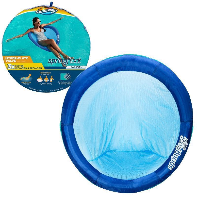 slide 13 of 13, SwimWays Spring Float Papasan Pool Lounger with Hyper-Flate Valve - Blue, 1 ct