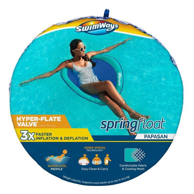 slide 10 of 13, SwimWays Spring Float Papasan Pool Lounger with Hyper-Flate Valve - Blue, 1 ct
