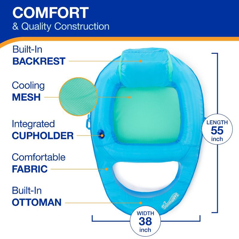 slide 3 of 12, SwimWays Spring Float Recliner Swim Lounger for Pool or Lake with Hyper-Flate Valve - Blue: Adult Pool Float Capacity 250 lbs, 250 lb