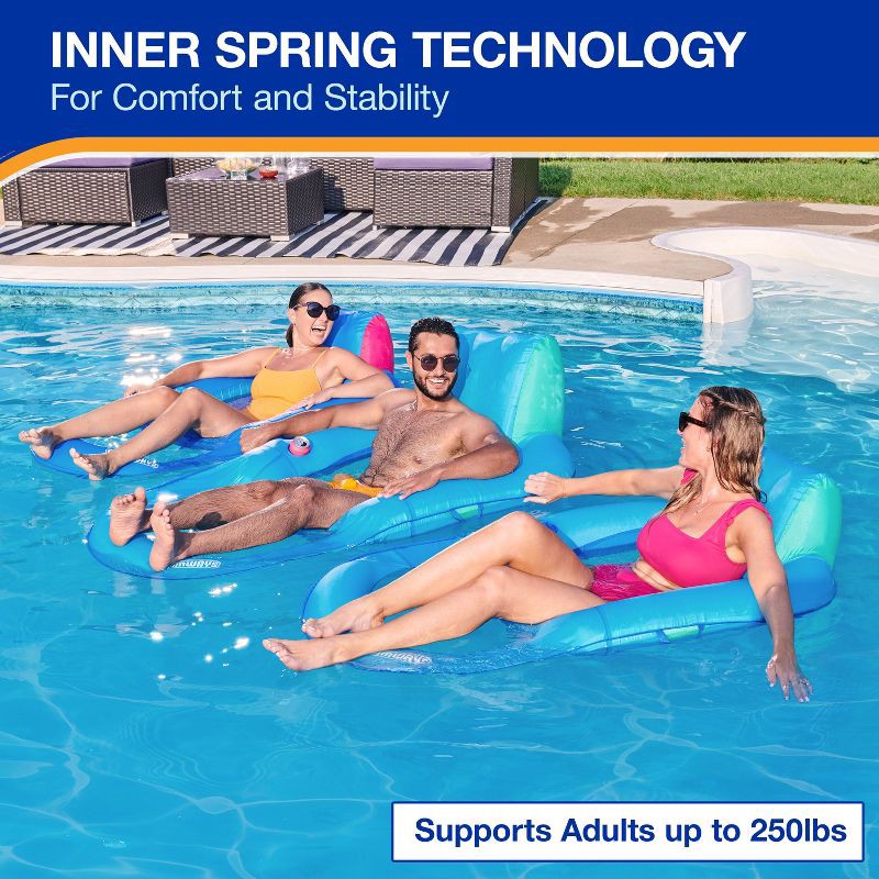 slide 4 of 12, SwimWays Spring Float Recliner Swim Lounger for Pool or Lake with Hyper-Flate Valve - Blue: Adult Pool Float Capacity 250 lbs, 250 lb