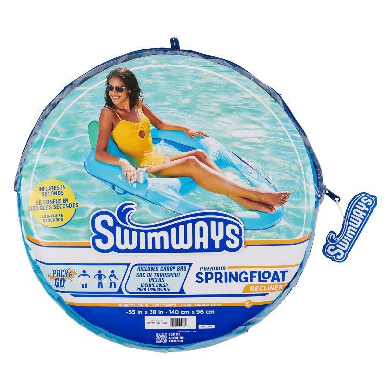 slide 7 of 12, SwimWays Spring Float Recliner Swim Lounger for Pool or Lake with Hyper-Flate Valve - Blue, 1 ct