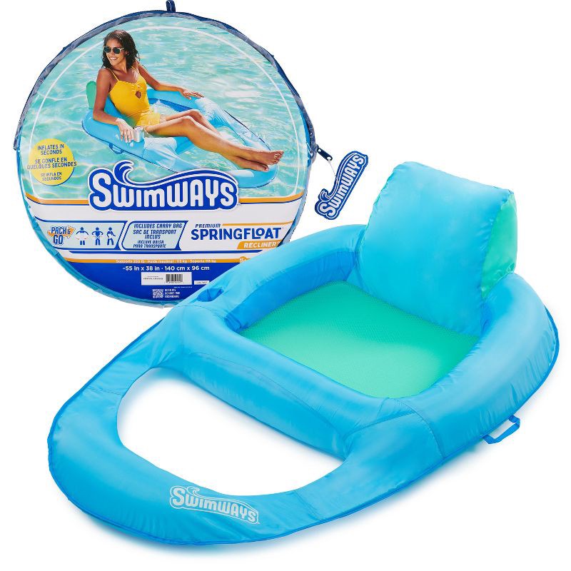 slide 1 of 12, SwimWays Spring Float Recliner Swim Lounger for Pool or Lake with Hyper-Flate Valve - Blue, 1 ct