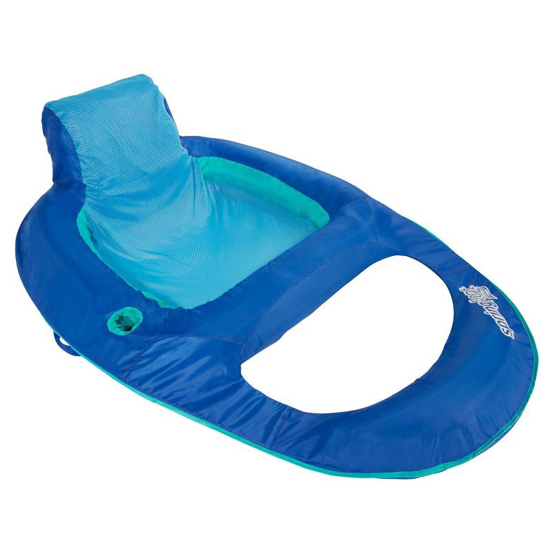 slide 10 of 12, SwimWays Spring Float Recliner Swim Lounger for Pool or Lake with Hyper-Flate Valve - Blue: Adult Pool Float Capacity 250 lbs, 250 lb
