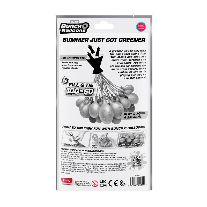 slide 10 of 10, Bunch O Balloons 3pk Rapid-Filling Self-Sealing Pool Water Balloons by ZURU - Crazy Colors: 100 Pieces, Latex Material, Ages 3+, 3 ct, 100 ct