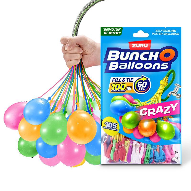 slide 1 of 9, Bunch O Balloons 3pk Rapid-Filling Self-Sealing Pool Water Balloons by ZURU - Crazy Colors: 100 Pieces, Latex Material, Ages 3+, 3 ct, 100 ct