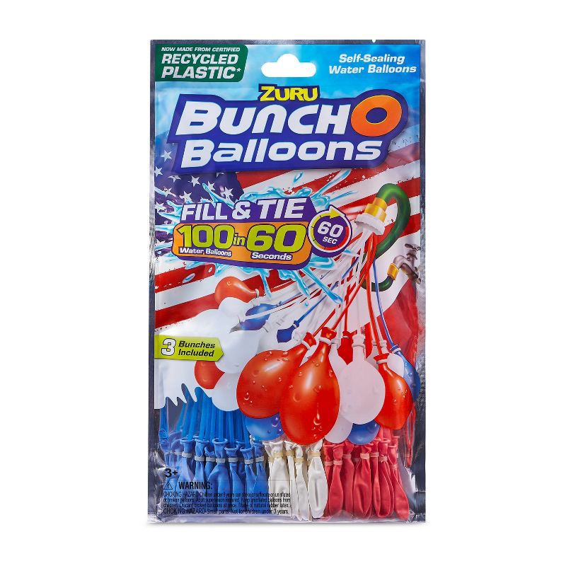 slide 3 of 7, Bunch O Balloons 3pk Rapid-Filling Self-Sealing Pool Water Balloons by ZURU - Red/White/Blue: Pool Games, 100 Pcs Set, 3 ct, 100 ct