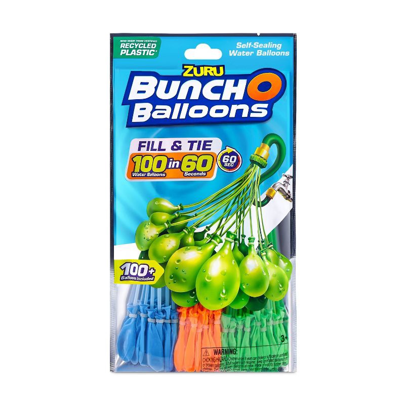 slide 1 of 8, Bunch O Balloons 3pk Rapid-Filling Self-Sealing Water Balloons by ZURU - Orange/Blue/Green, 3 ct