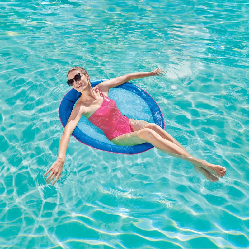 slide 2 of 13, SwimWays Spring Float Papasan Inflatable Pool Lounger with Hyper-Flate Valve - Aqua: 1 Person Capacity, 1 ct