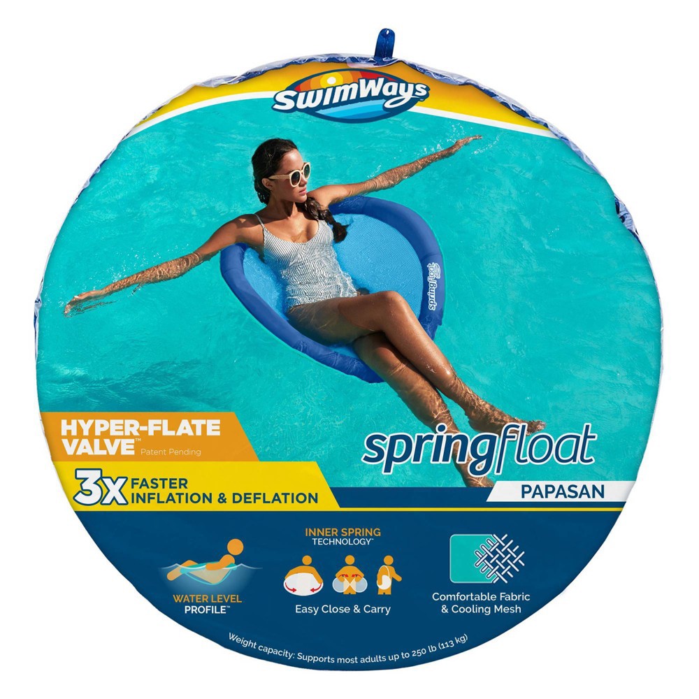 slide 5 of 11, SwimWays Spring Float Papasan Inflatable Pool Lounger with Hyper-Flate Valve - Aqua, 1 ct