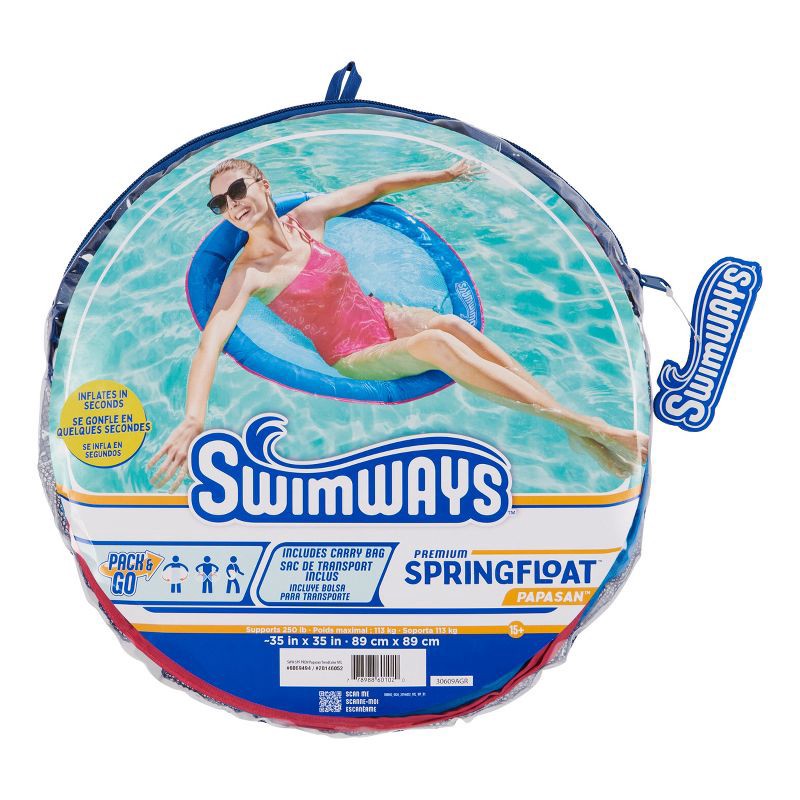 slide 8 of 13, SwimWays Spring Float Papasan Inflatable Pool Lounger with Hyper-Flate Valve - Aqua: 1 Person Capacity, 1 ct