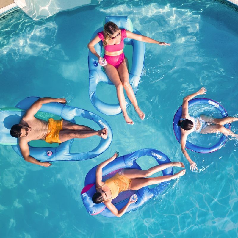 slide 11 of 13, SwimWays Spring Float Papasan Inflatable Pool Lounger with Hyper-Flate Valve - Aqua: 1 Person Capacity, 1 ct