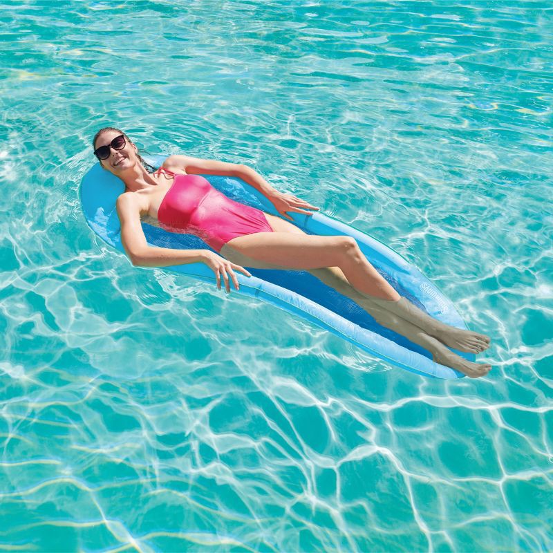 slide 11 of 14, SwimWays Spring Float Inflatable Pool Lounger with Hyper-Flate Valve Blue: Adult Float 15+, 1 ct
