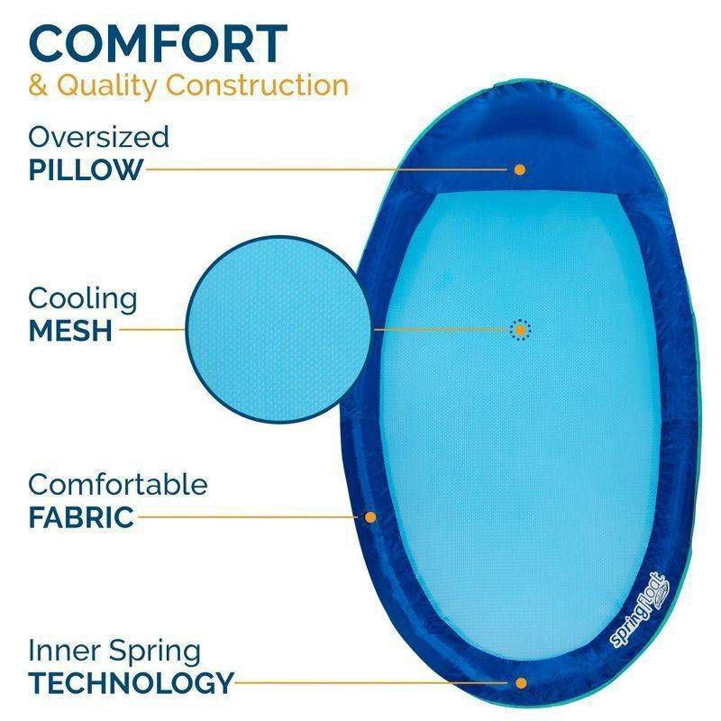 slide 13 of 14, SwimWays Spring Float Inflatable Pool Lounger with Hyper-Flate Valve Blue: Adult Float 15+, 1 ct