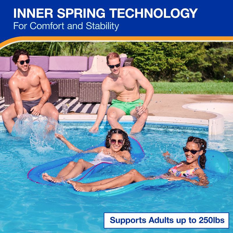 slide 2 of 14, SwimWays Spring Float Inflatable Pool Lounger with Hyper-Flate Valve Blue: Adult Float 15+, 1 ct