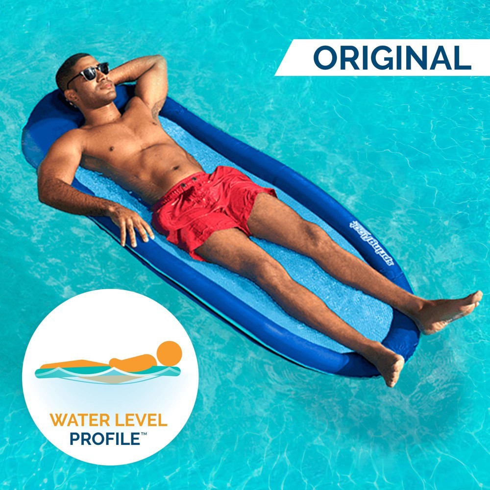 slide 4 of 7, SwimWays Spring Float Inflatable Pool Lounger with Hyper-Flate Valve, 1 ct