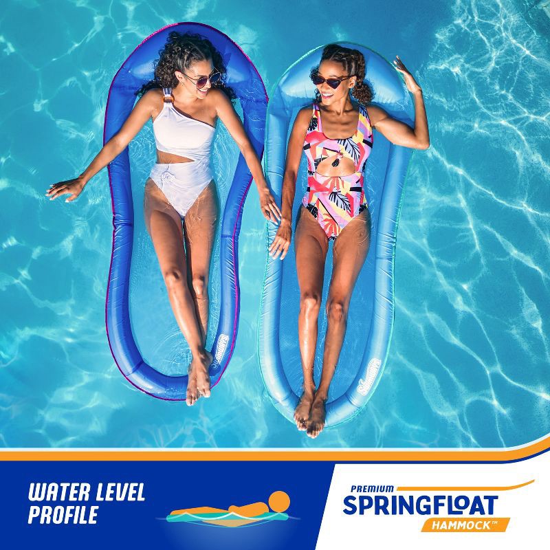 slide 7 of 14, SwimWays Spring Float Inflatable Pool Lounger with Hyper-Flate Valve Blue: Adult Float 15+, 1 ct