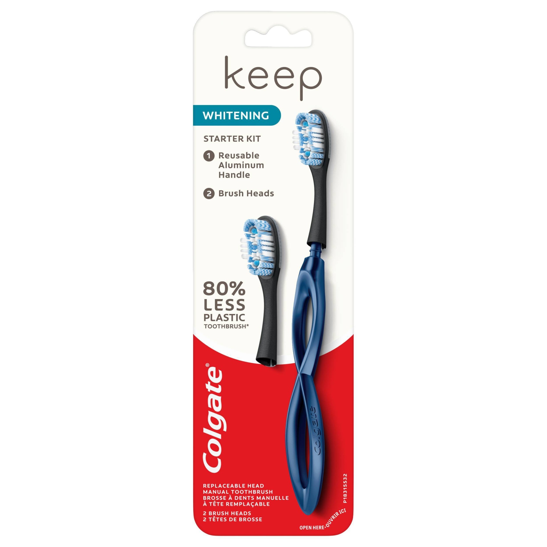 slide 1 of 5, Colgate Keep Manual Toothbrush - Whitening Starter Kit with 2 Replaceable Brush Heads - Navy, 1 ct