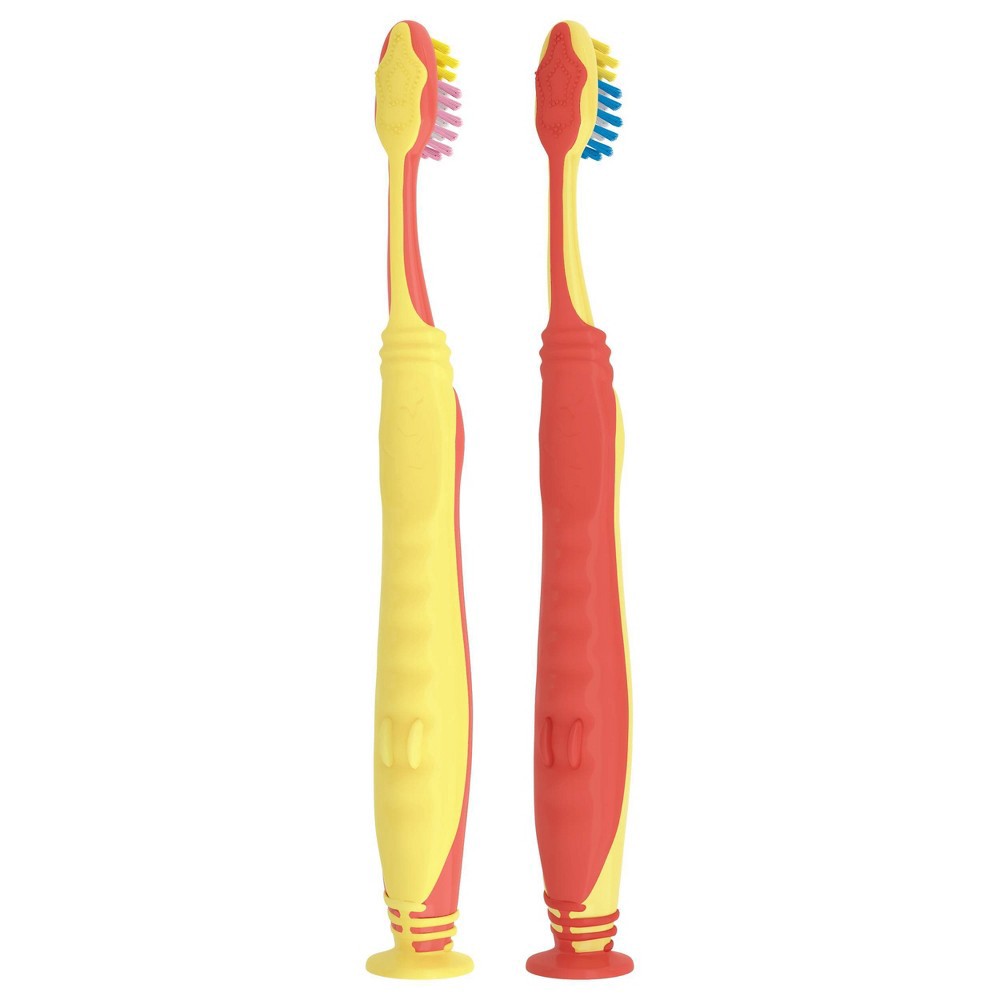 slide 5 of 5, hum kids by Colgate Smart Manual Toothbrush Replacement Pack - Extra Soft Bristles - Yellow & Coral - 2ct, 2 ct