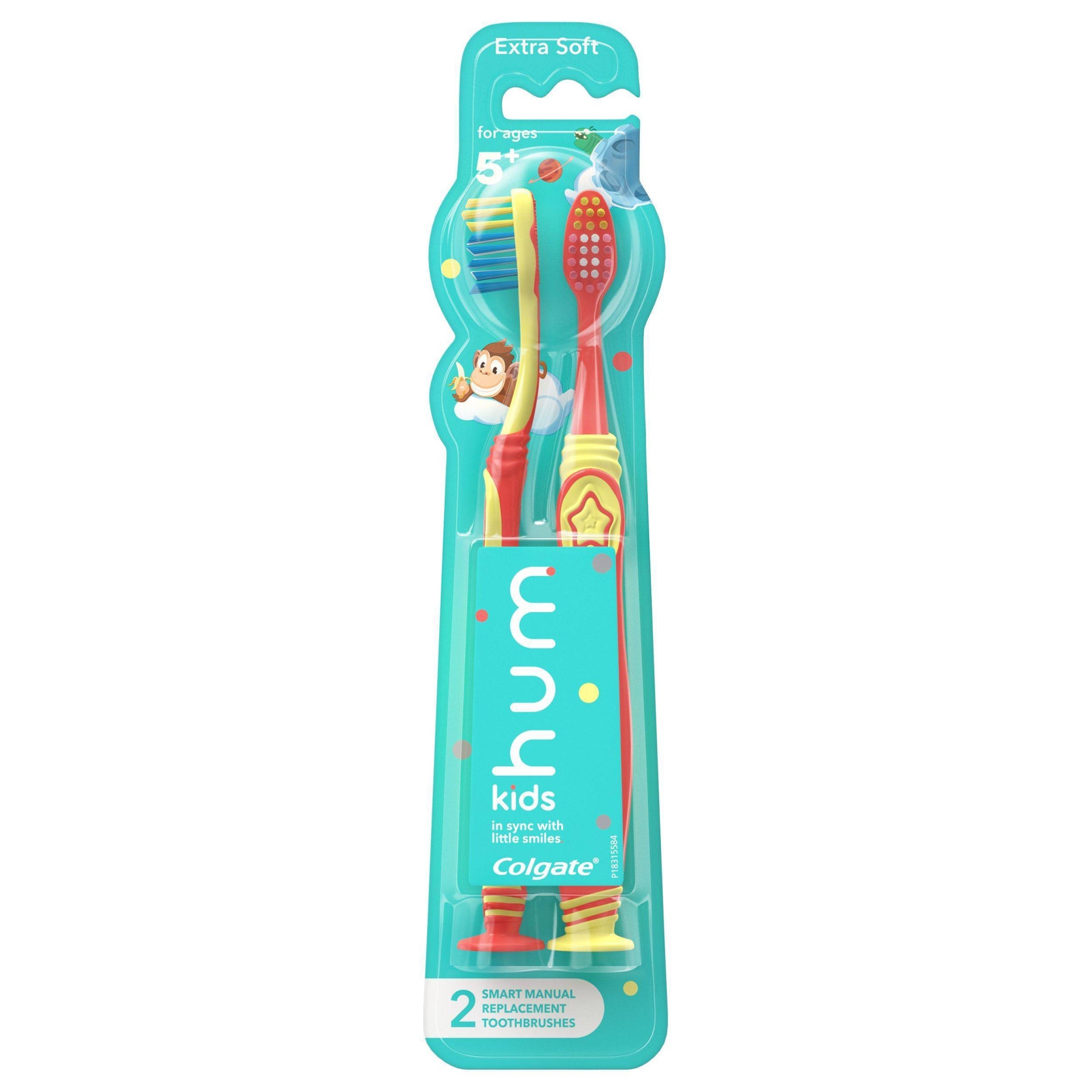 slide 1 of 5, hum kids by Colgate Smart Manual Toothbrush Replacement Pack - Extra Soft Bristles - Yellow & Coral - 2ct, 2 ct