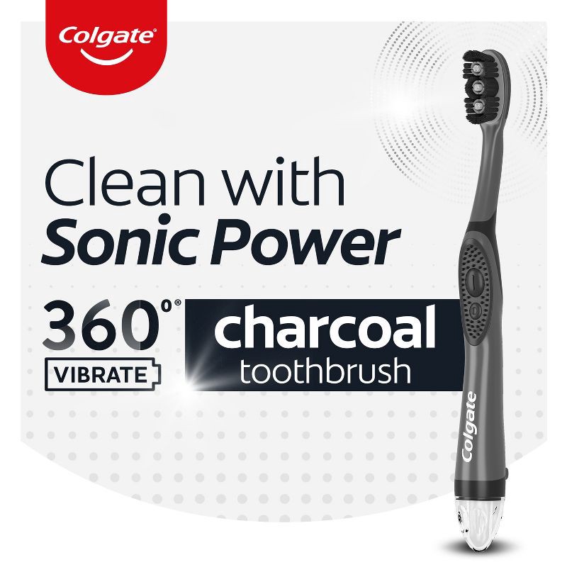 slide 4 of 8, Colgate 360 Charcoal Sonic Powered Vibrating Toothbrush - Soft - 1ct, 1 ct