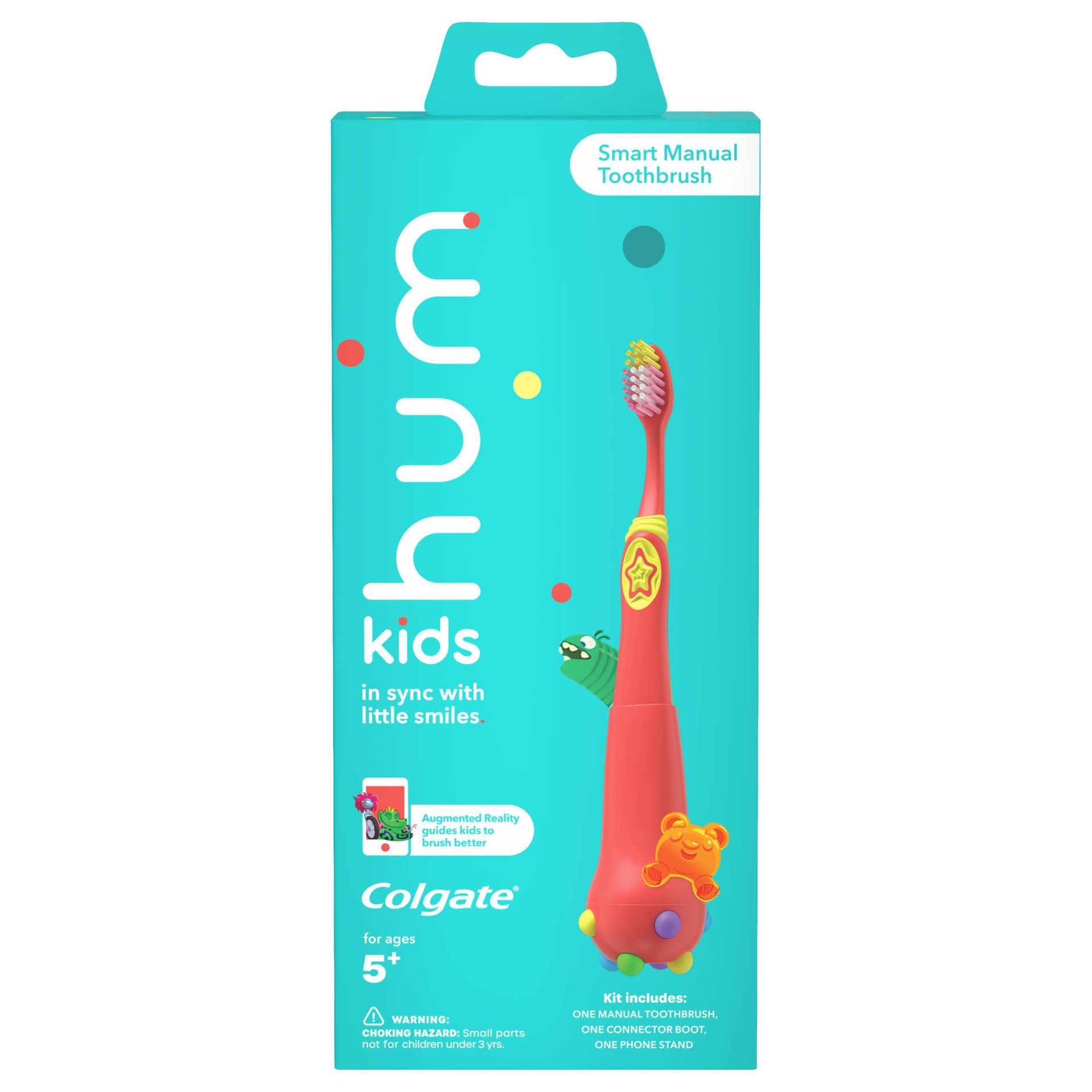 slide 1 of 5, hum kids by Colgate Smart Manual Toothbrush Set with Free App & Brushing Games - Coral - Extra Soft Bristles, 1 ct