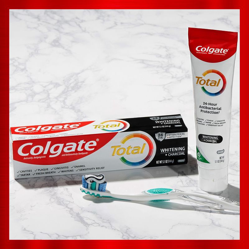slide 9 of 12, Colgate Total Whitening + Charcoal Toothpaste - Mint - 5.1oz/2pk, 2 ct; 5.1 oz