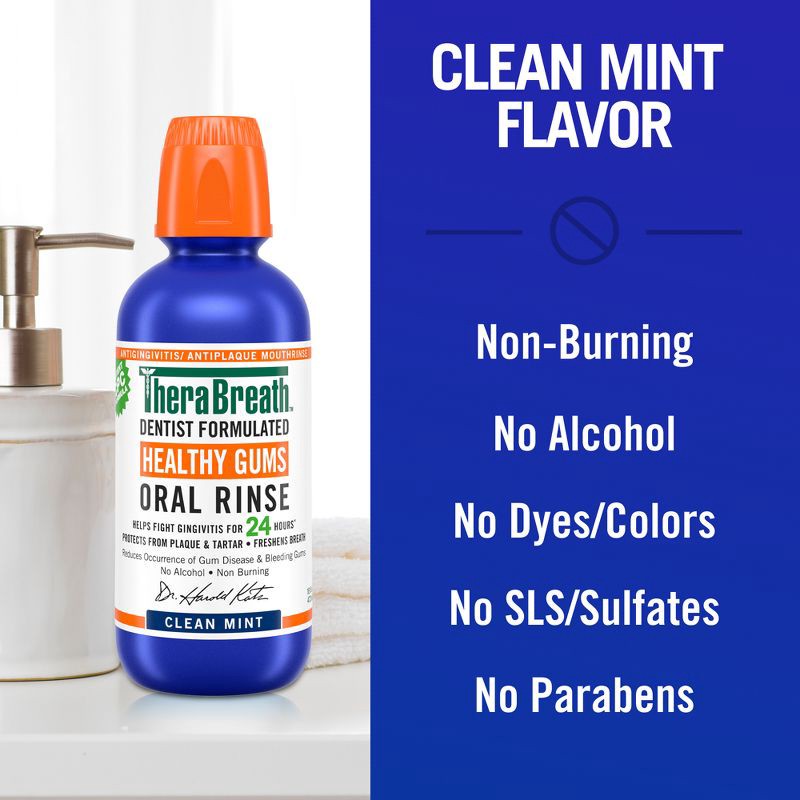 slide 5 of 14, TheraBreath Healthy Gums Mouthwash Antigingivitis - Clean Mint - 33.8 fl oz, 33.8 fl oz