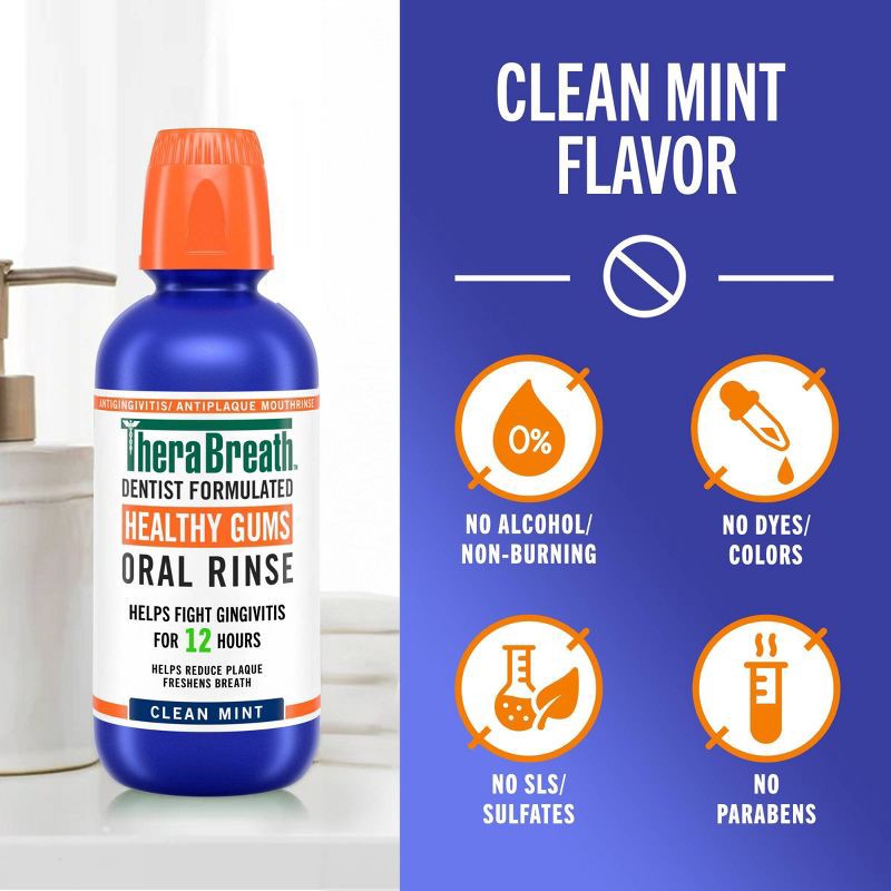 slide 7 of 10, TheraBreath Healthy Gums Mouthwash Antigingivitis - Clean Mint - 33.8 fl oz, 33.8 fl oz
