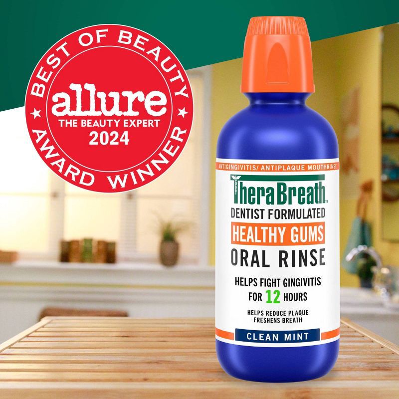slide 8 of 10, TheraBreath Healthy Gums Mouthwash Antigingivitis - Clean Mint - 33.8 fl oz, 33.8 fl oz